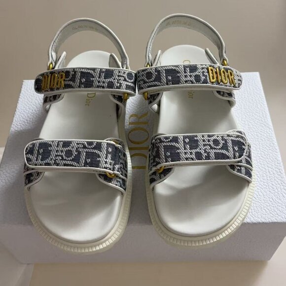 Dior Shoes - Dior Dioact Sandals Women’s Size 8 EU 38 Oblique Gray Gold Logo New w/ Box